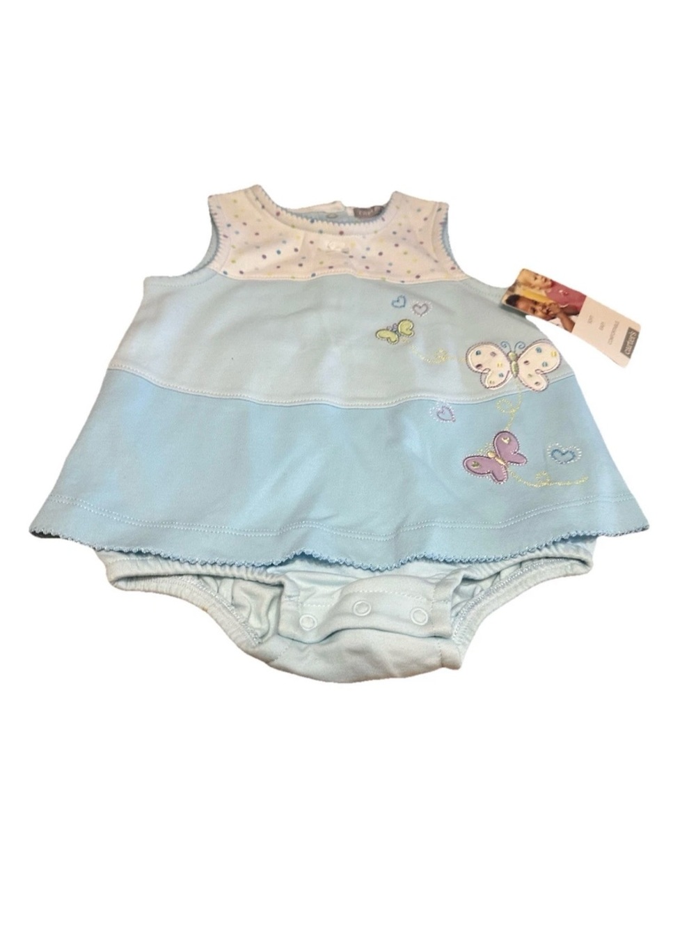 NWT Carter’s Baby Girls 6M Blue Butterfly Dress Bodysuit One Piece Polka Dot